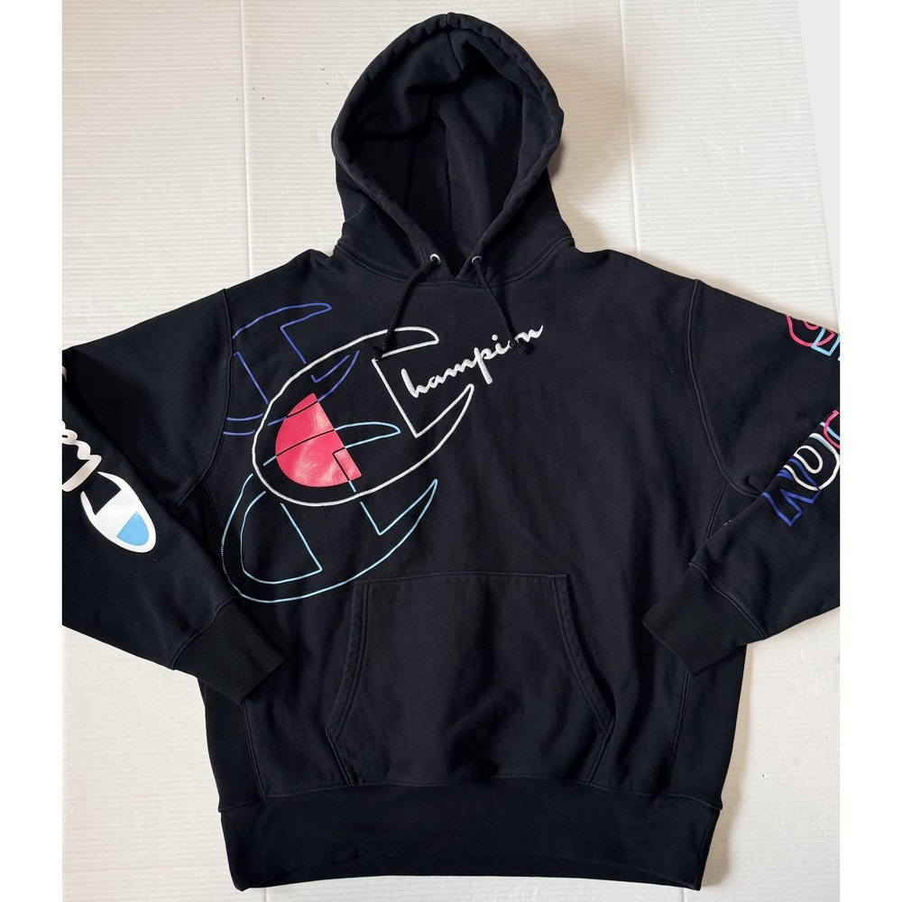 CHAMPION Reverse Weave - Men's Black Big Logo Sweatshirt Hoodie - Size 2X-Large